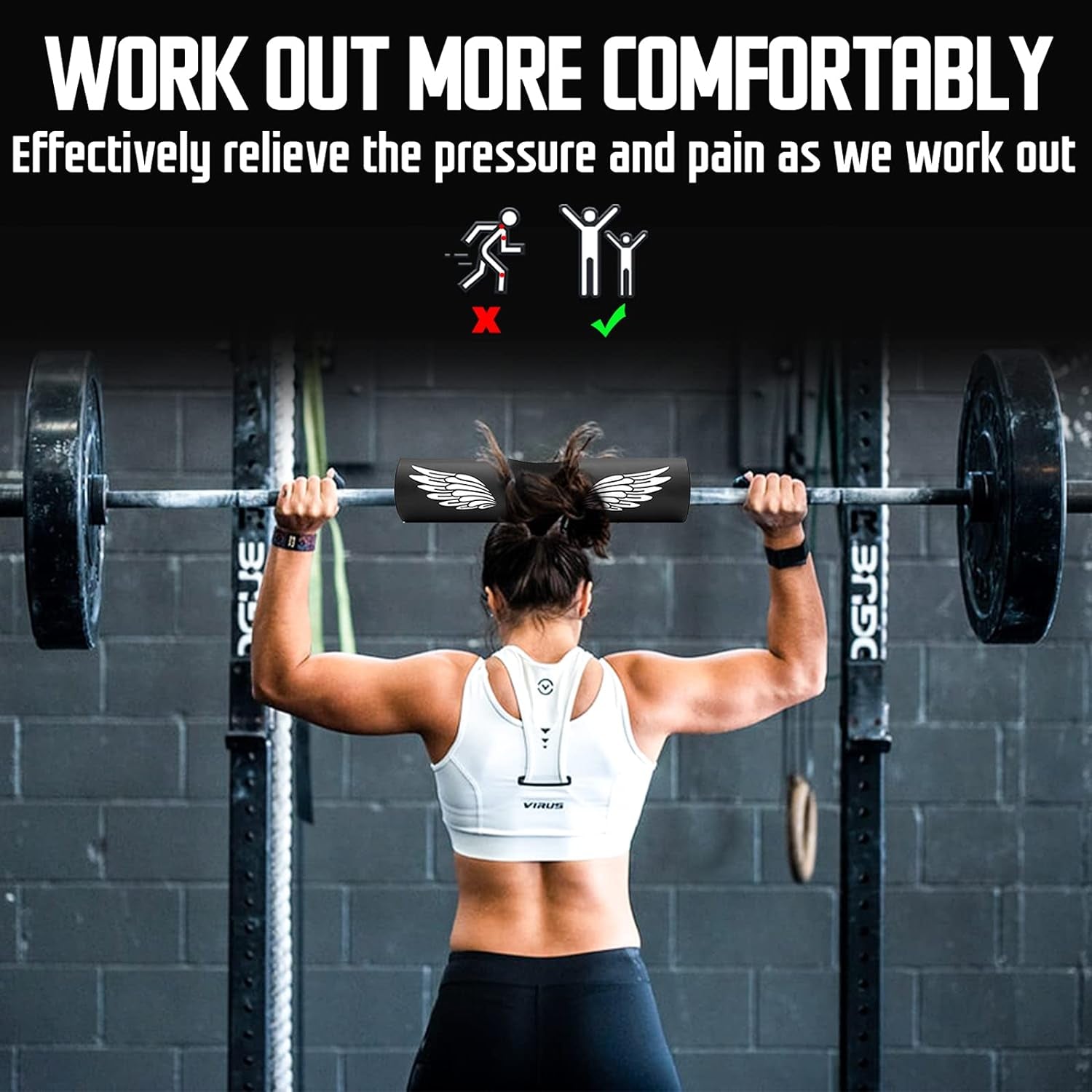 Squat Pad Barbell Pad for Hip Thrust, Shoulder&Neck Support Weight Bar Pad for Olympic or Standard Bars with Straps