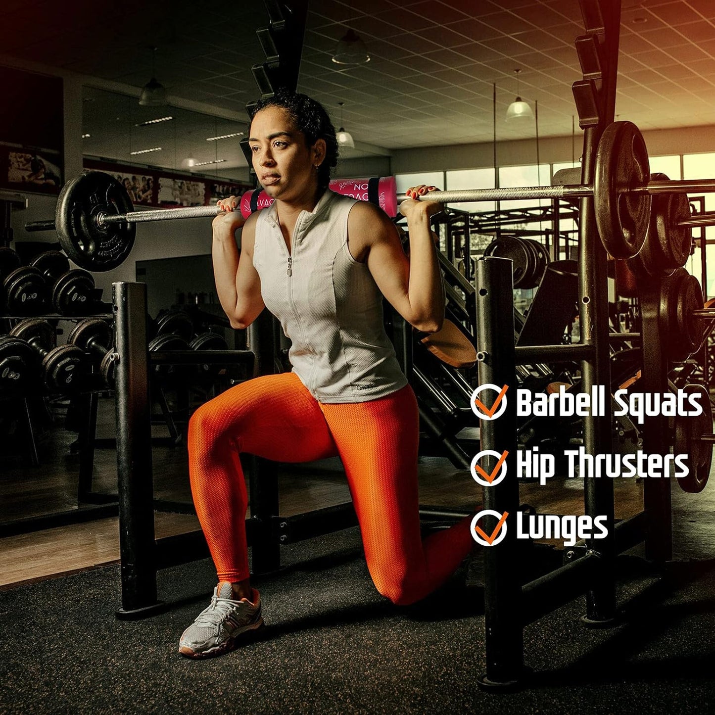 Squat Pad Barbell Pad for Hip Thrust, Shoulder&Neck Support Weight Bar Pad for Olympic or Standard Bars with Straps