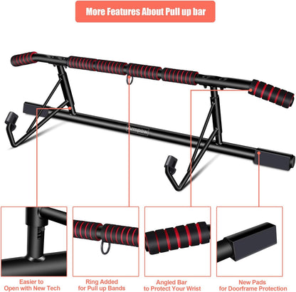 Pull up Bar for Doorway, Multifunctional Chin up Bar,Workout Pullups Bar, for Home Gym Upper Body Workout with Pull up Bands(Upgrade)